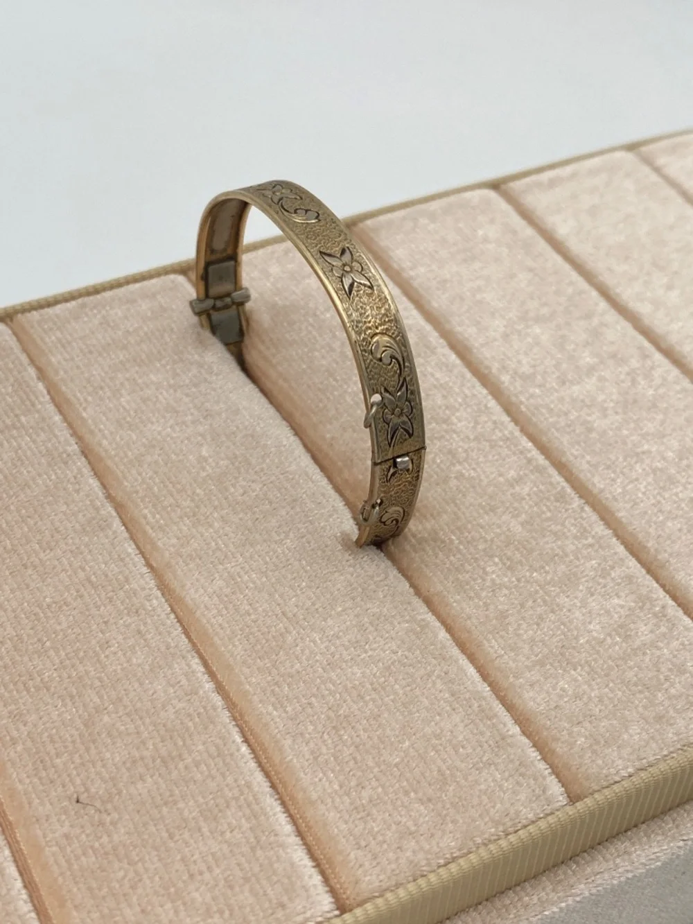 Antique Gold Plated Engraved Baby Bangle Bracelet Hinged Floral Child 1920s-30s